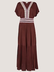 Monsoon Brown Jacqueline Aztec Tiered Midi Dress - Image 5 of 5