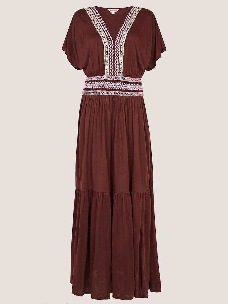 Monsoon Brown Jacqueline Aztec Tiered Midi Dress - Image 5 of 5