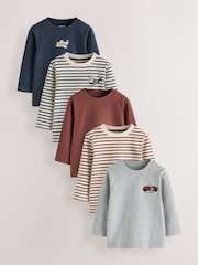 Navy Stripe Transport Long Sleeve T-Shirts 5 Pack (3mths-7yrs) - Image 1 of 10