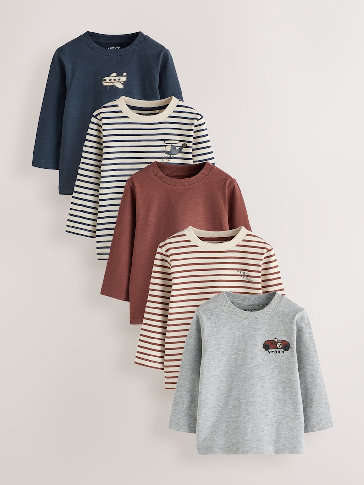 Navy Stripe Transport Long Sleeve T-Shirts 5 Pack (3mths-7yrs) - Image 1 of 10 Navy Stripe Transport Long Sleeve T-Shirts 5 Pack (3mths-7yrs) - Image 1 of 10