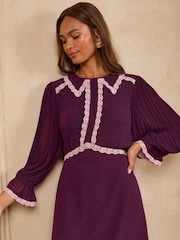 Burgundy Punainen - Love & Roses -pitsireunainen kaulusmidi-teemekko - Kuva 2 / 5