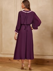 Burgundy Punainen - Love & Roses -pitsireunainen kaulusmidi-teemekko - Kuva 4 / 5