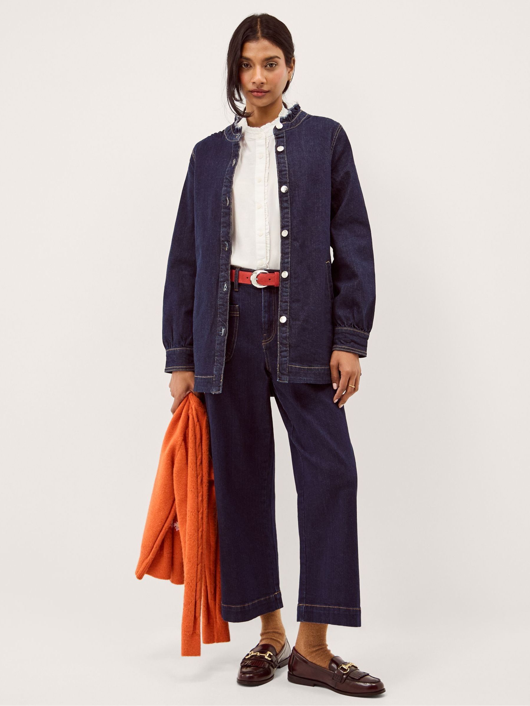 Buy Monsoon Blue Louisa Longline Frill Denim Jacket from Next Japan