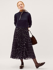 Monsoon Blue Daisy Spot Pleated Midi Dress - Image 1 of 4