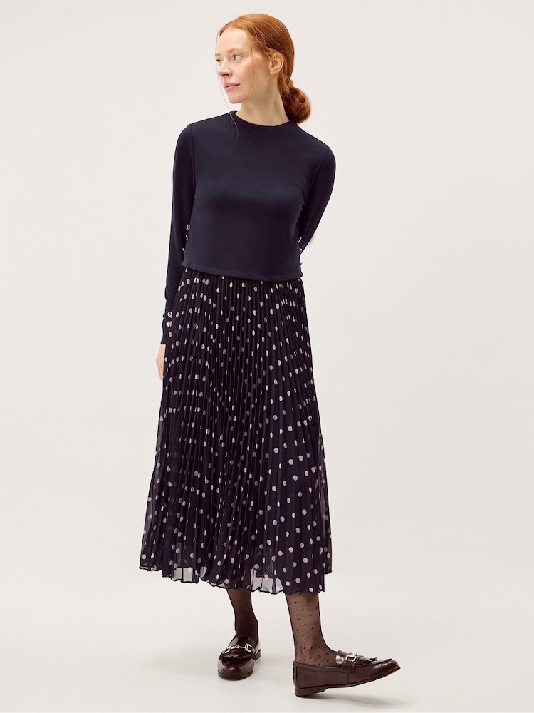 Monsoon Blue Daisy Spot Pleated Midi Dress - Image 2 of 4