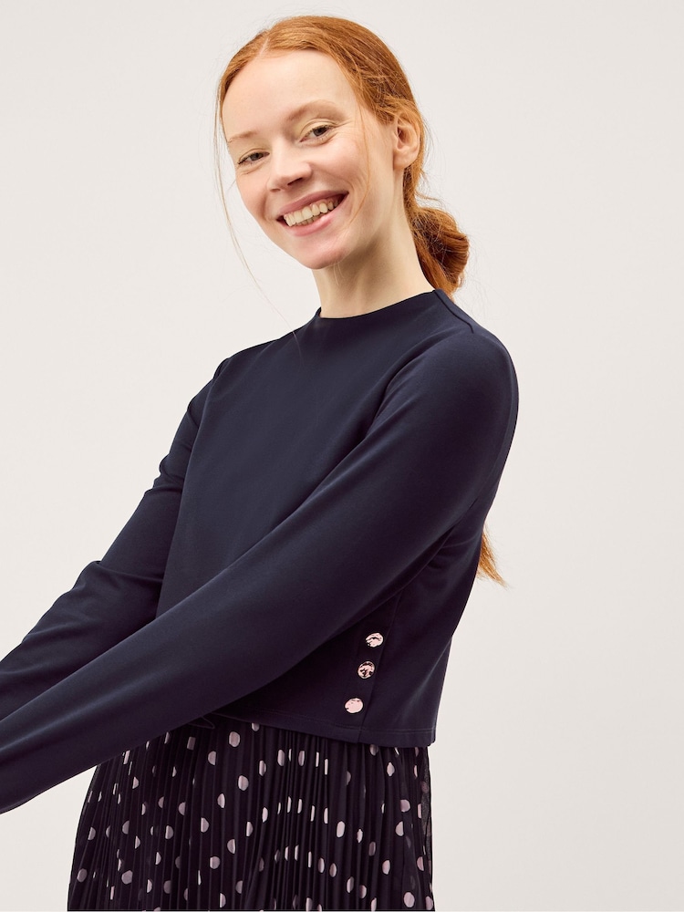 Monsoon Blue Daisy Spot Pleated Midi Dress - Image 4 of 4