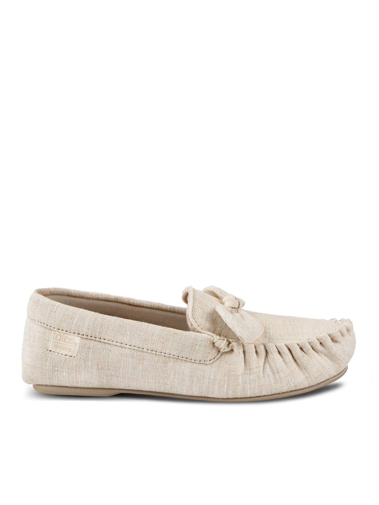 Totes Natural Isotoner Linen Bow Moccasin Slippers - Image 2 of 4