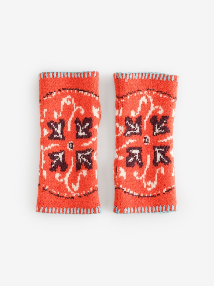 Never Fully Dressed Red Bandana Knit Whipstitch Handwarmer Gloves - Image 1 of 1 Never Fully Dressed Red Bandana Knit Whipstitch Handwarmer Gloves - Image 1 of 1