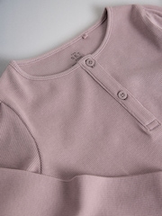 The Set 4 Piece Crew Neck Puff Sleeve Long Sleeve Rib Kickflare T-Shirt, Sweatshirt and Jeans Set Purple/Chocolate Brown/Light Green/Lilac - Image 7 of 7