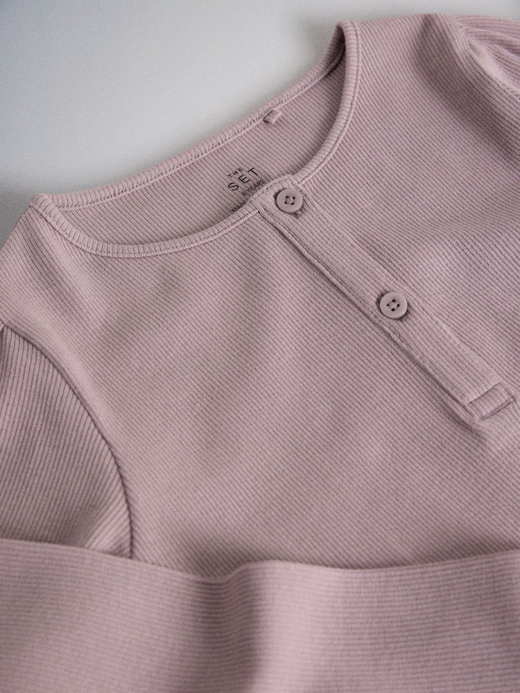 The Set 4 Piece Crew Neck Puff Sleeve Long Sleeve Rib Kickflare T-Shirt, Sweatshirt and Jeans Set Purple/Chocolate Brown/Light Green/Lilac - Image 7 of 7 The Set 4 Piece Crew Neck Puff Sleeve Long Sleeve Rib Kickflare T-Shirt, Sweatshirt and Jeans Set Purple/Chocolate Brown/Light Green/Lilac - Image 7 of 7