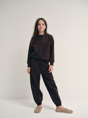 The Set Heavyweight Crew Neck Jersey and Cuffed Joggers Co-Ord Set Chocolate Brown Animal Print - Image 1 of 12