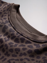 The Set Heavyweight Crew Neck Jersey and Cuffed Joggers Co-Ord Set Chocolate Brown Animal Print - Image 11 of 12