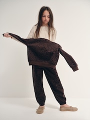 The Set Heavyweight Crew Neck Jersey and Cuffed Joggers Co-Ord Set Chocolate Brown Animal Print - Image 2 of 12