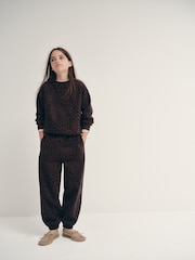 The Set Heavyweight Crew Neck Jersey and Cuffed Joggers Co-Ord Set Chocolate Brown Animal Print - Image 3 of 12