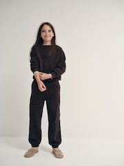 The Set Heavyweight Crew Neck Jersey and Cuffed Joggers Co-Ord Set Chocolate Brown Animal Print - Image 4 of 12
