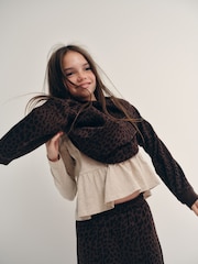 The Set Heavyweight Crew Neck Jersey and Cuffed Joggers Co-Ord Set Chocolate Brown Animal Print - Image 6 of 12