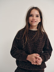 The Set Heavyweight Crew Neck Jersey and Cuffed Joggers Co-Ord Set Chocolate Brown Animal Print - Image 7 of 12