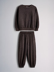 The Set Heavyweight Crew Neck Jersey and Cuffed Joggers Co-Ord Set Chocolate Brown Animal Print - Image 8 of 12
