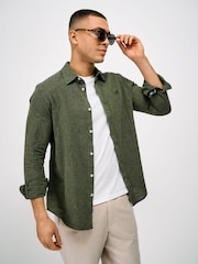 Crew Clothing Company Green Long-Sleeve Linen Shirt - Image 1 of 5
