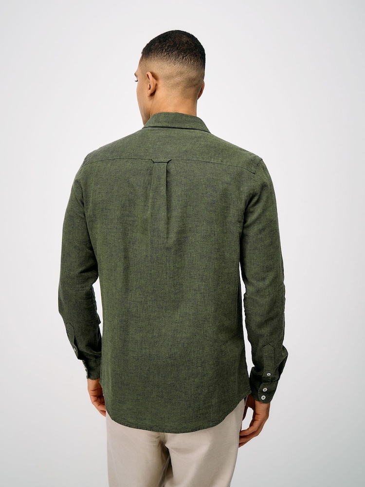 Crew Clothing Company Green Long-Sleeve Linen Shirt - Image 2 of 5