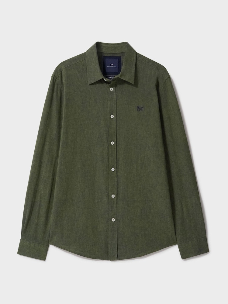 Crew Clothing Company Green Long-Sleeve Linen Shirt - Image 5 of 5