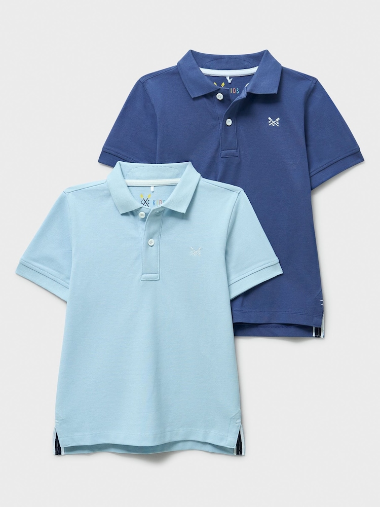 Crew Clothing Blue Classic Cotton-Piqué Polo Shirts 2 Pack - Image 1 of 3 Crew Clothing Blue Classic Cotton-Piqué Polo Shirts 2 Pack - Image 1 of 3