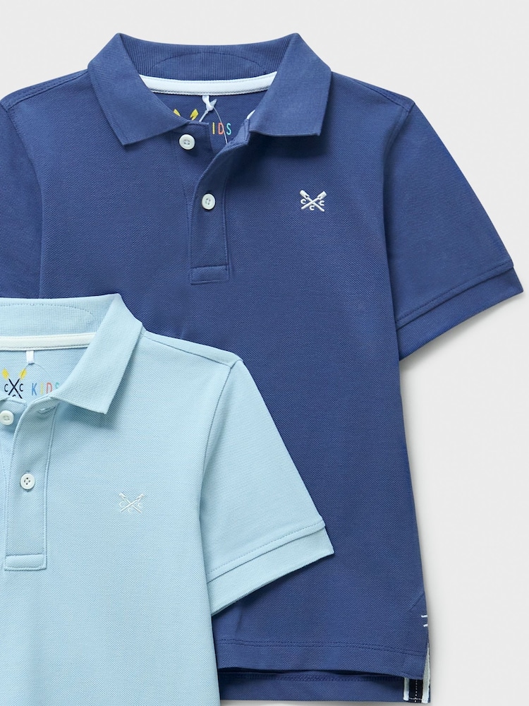 Crew Clothing Blue Classic Cotton-Piqué Polo Shirts 2 Pack - Image 3 of 3 Crew Clothing Blue Classic Cotton-Piqué Polo Shirts 2 Pack - Image 3 of 3