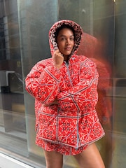 Never Fully Dressed Red Bandana/Leopard Reversible Puffer Jacket with Waist Cinching - Image 2 of 5