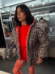 Never Fully Dressed Red Bandana/Leopard Reversible Puffer Jacket with Waist Cinching - Image 3 of 5