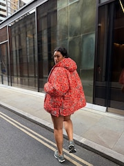 Never Fully Dressed Red Bandana/Leopard Reversible Puffer Jacket with Waist Cinching - Image 4 of 5