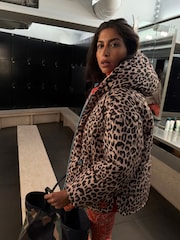 Never Fully Dressed Red Bandana/Leopard Reversible Puffer Jacket with Waist Cinching - Image 5 of 5