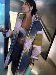 Never Fully Dressed Check Tartan Shower Resistant Long Line Padded Coat - Image 2 of 4