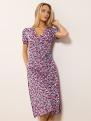 M&Co Blue Ditsy Floral Midi Wrap Dress - Image 2 of 5