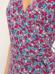 M&Co Blue Ditsy Floral Midi Wrap Dress - Image 4 of 5