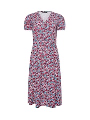 M&Co Blue Ditsy Floral Midi Wrap Dress - Image 5 of 5