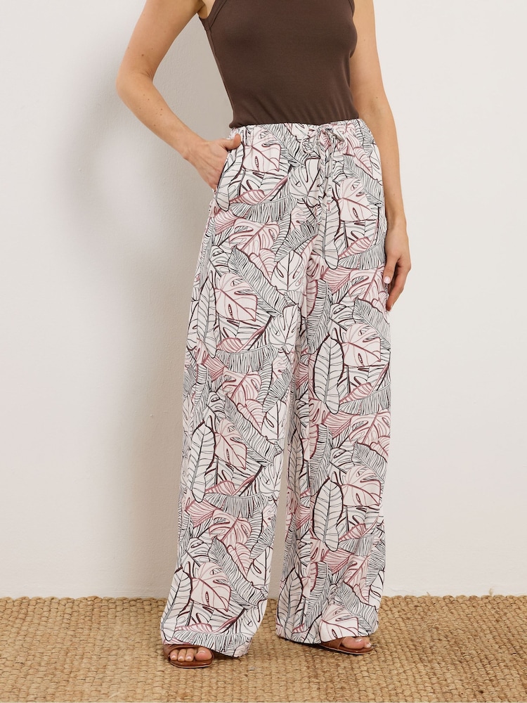 Long Tall Sally Natural Palm Print Wide Leg Trousers - Image 2 of 5
