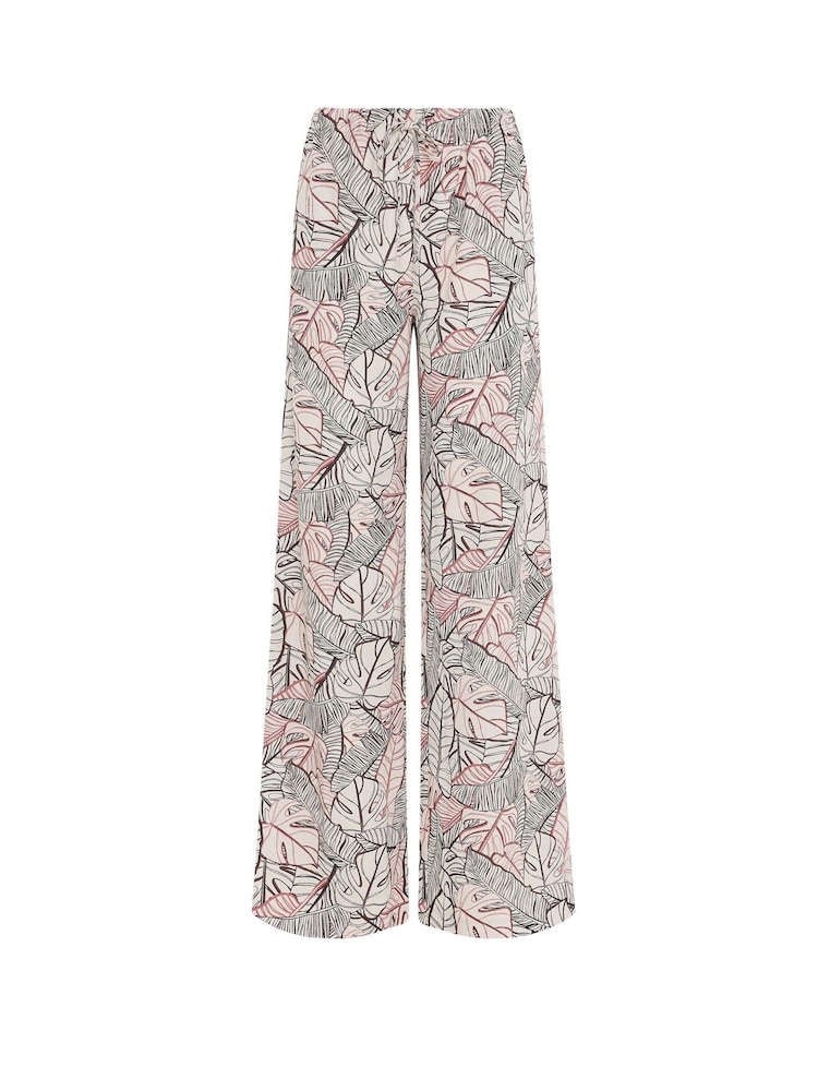 Long Tall Sally Natural Palm Print Wide Leg Trousers - Image 5 of 5