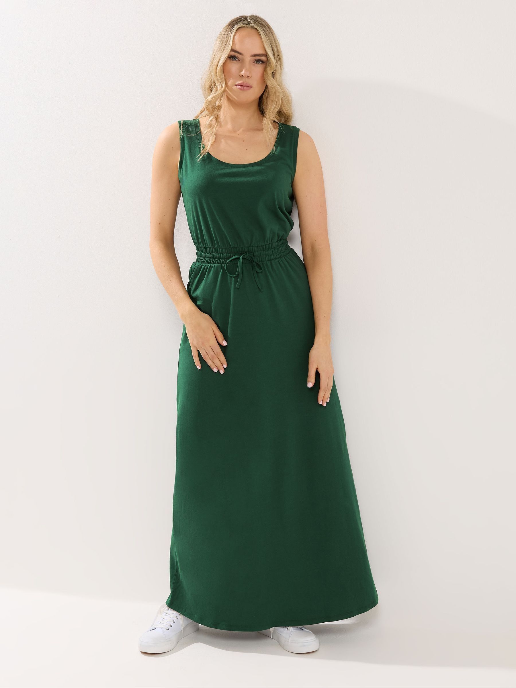 Lts Women's Green Tall Dark Tie Waist Cotton Maxi Dress Size 18 - Image 2