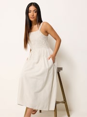 M&Co Natural Petite Linen Blend Cornelli Dress - Image 1 of 5
