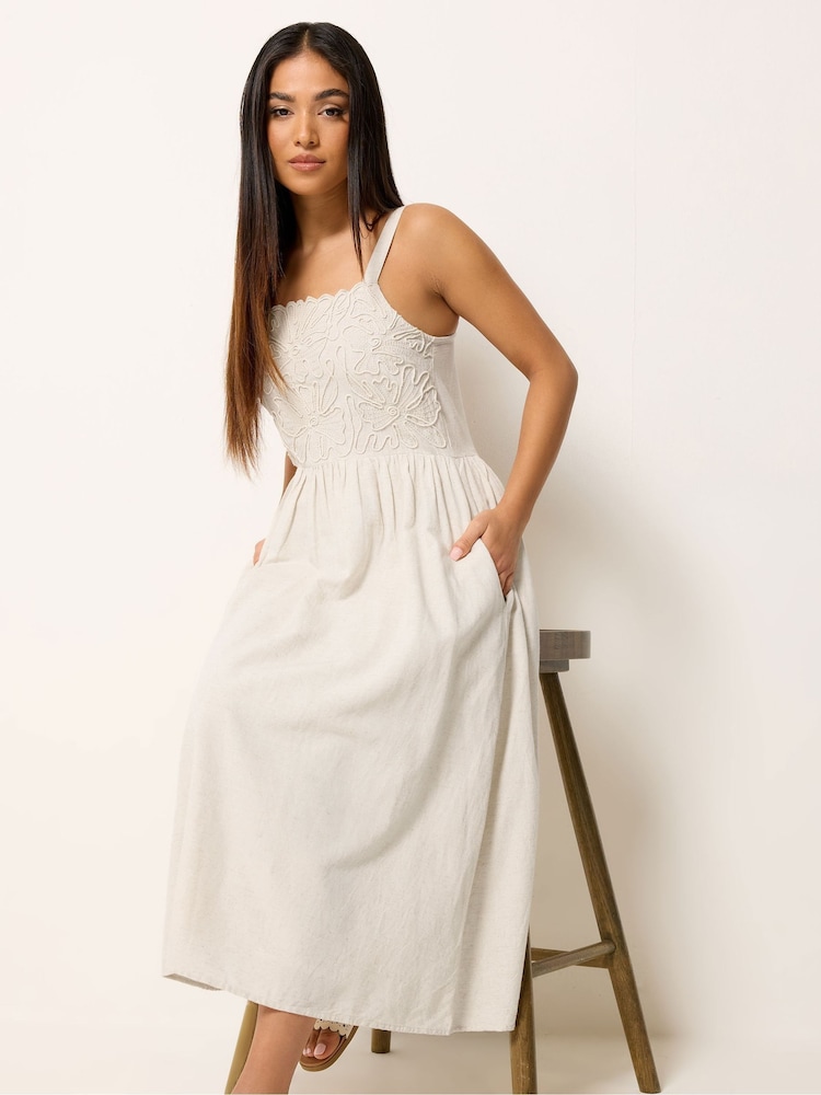 M&Co Natural Petite Linen Blend Cornelli Dress - Image 1 of 5