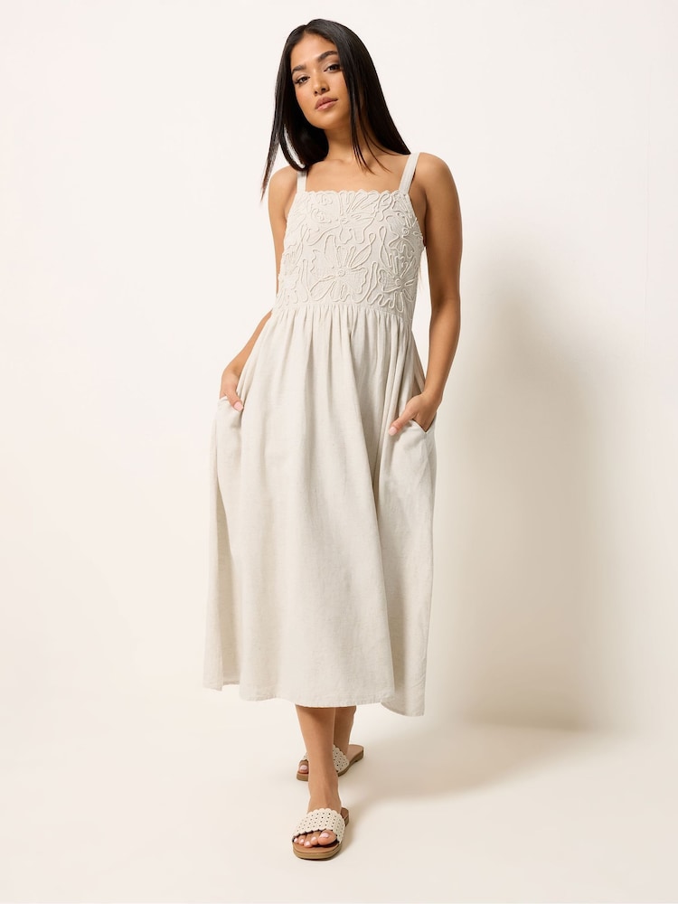 M&Co Natural Petite Linen Blend Cornelli Dress - Image 2 of 5
