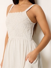 M&Co Natural Petite Linen Blend Cornelli Dress - Image 4 of 5