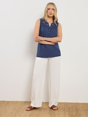 Long Tall Sally Blue Sleeveless Broderie Yoke Vest Top - Image 2 of 5