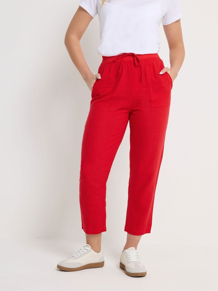 M&Co Red Linen Blend Cropped Trousers - Image 1 of 1 M&Co Red Linen Blend Cropped Trousers - Image 1 of 1