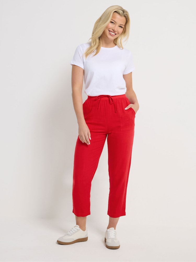 M&Co Red Linen Blend Cropped Trousers - Image 2 of 4