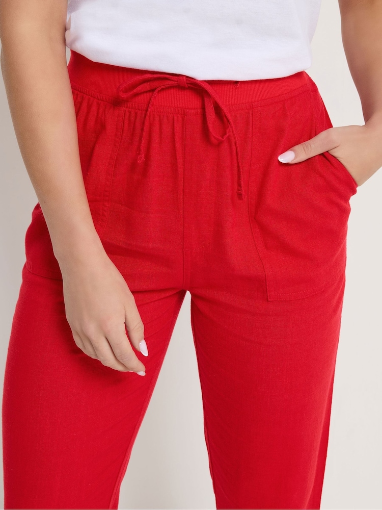 M&Co Red Linen Blend Cropped Trousers - Image 4 of 4
