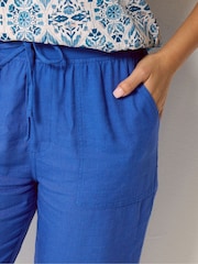 M&Co Blue Linen Blend Cropped Trousers - Image 4 of 5
