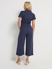 M&Co Blue Tie Waist Linen Blend Jumpsuit - Image 3 of 4