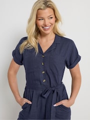 M&Co Blue Tie Waist Linen Blend Jumpsuit - Image 4 of 4