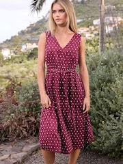 M&Co Purple Petite Dobby Tie Waist Midi Dress - Image 1 of 2